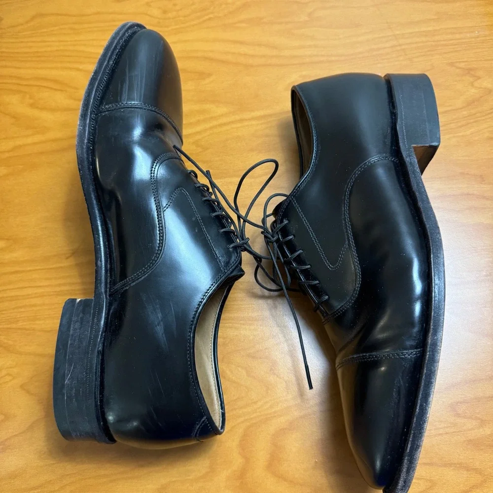 Johnston & Murphy Men's 7.5 Black Leather Cap Toe Oxford Dress Shoes Made India